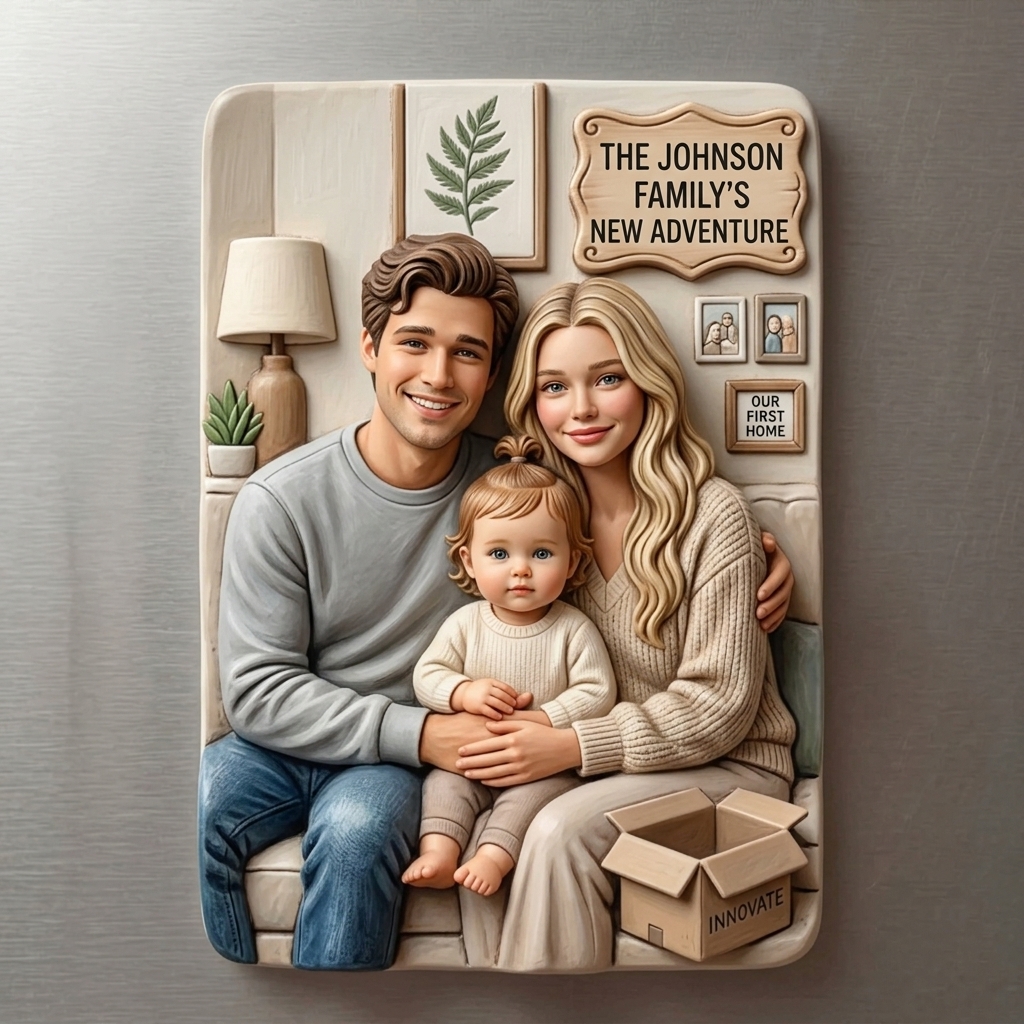 Custom 3D Relief Fridge Magnet – Sculpted Photo with Real Depth & Personalized Text