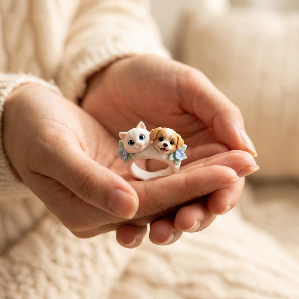Customized 3D pet portrait rings, personalized 3D pet portrait rings, commemorative gifts for pet lovers.