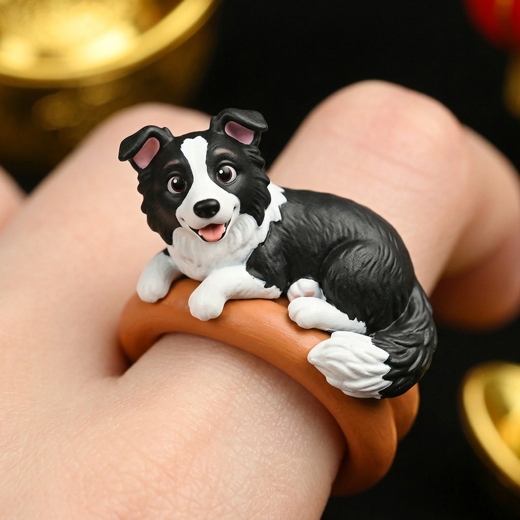 Customized 3D pet portrait rings, personalized 3D pet portrait rings, commemorative gifts for pet lovers.