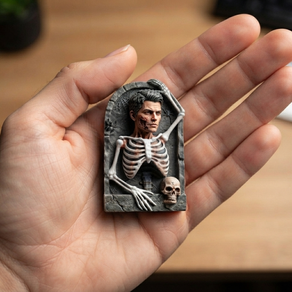 Custom 3D Relief Cartoon Fridge Magnet | Personalized Halloween Vintage Fridge Magnet | Customizable with Photos | Halloween Gift for Him/Her/Family