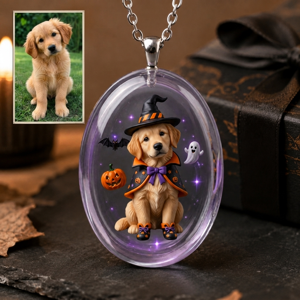 Custom personalized miniature figurine necklace / transparent resin pendant.