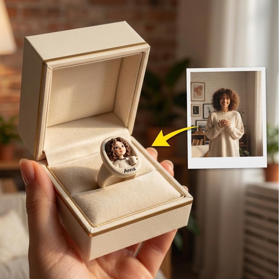 Personalized 3D figurine rings, custom commemorative jewelry, and meaningful gifts for couples.