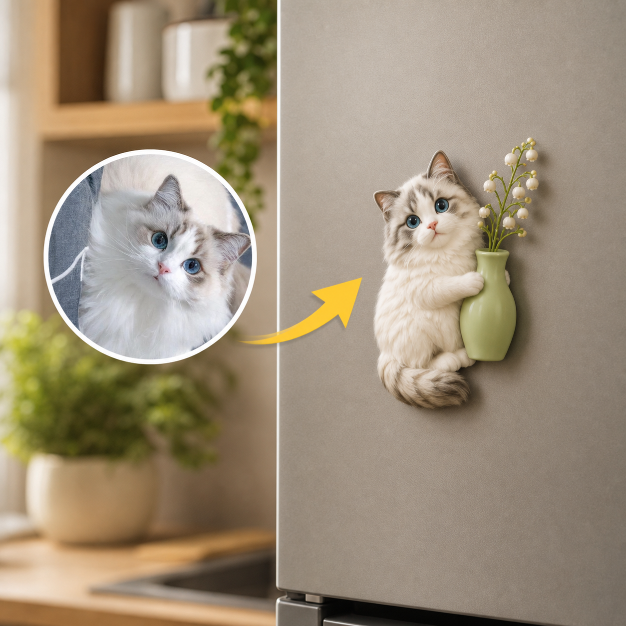 Customized 3D Cartoon Fridge Magnets | Customizable with pet photos | Unique hand-painted 3D embossed commemorative gifts, suitable for holidays, birthdays, anniversaries, and other occasions.