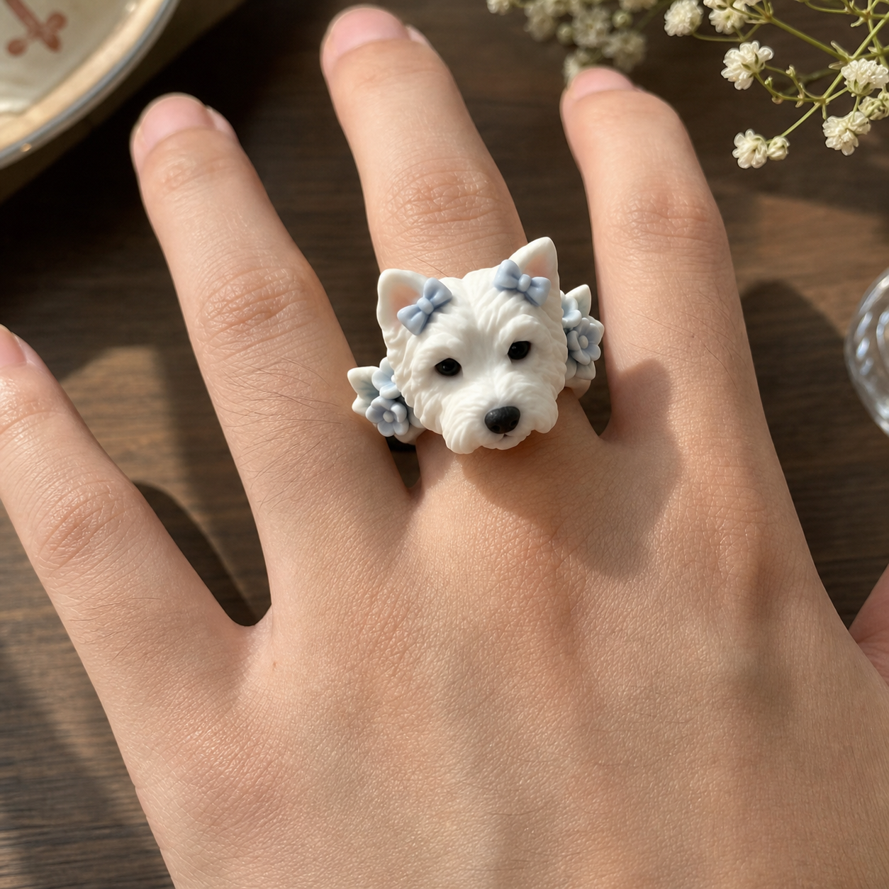 Customized 3D pet portrait rings, personalized 3D pet portrait rings, commemorative gifts for pet lovers.