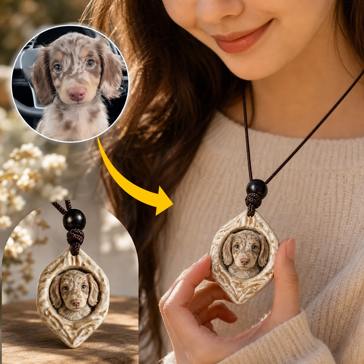 Personalized necklaces, customizable pet pendants, dog and cat portrait necklaces, commemorative gifts, and the perfect present for pet lovers.