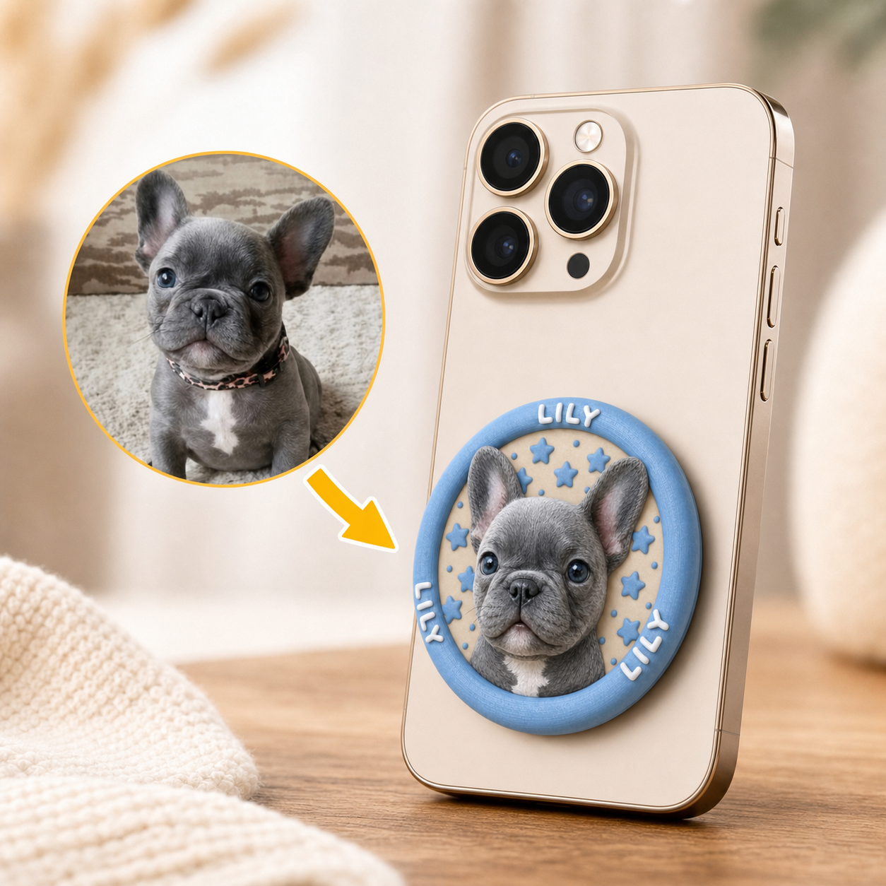 Custom 3D Sculpted Pet Phone Grip, Personalized Dog Cat Photo Phone Stand, Embossed Texture Cute Animal Head Cell Phone Holder, Unique Memorial Pet Lover Gift Compatible with All Smartphones