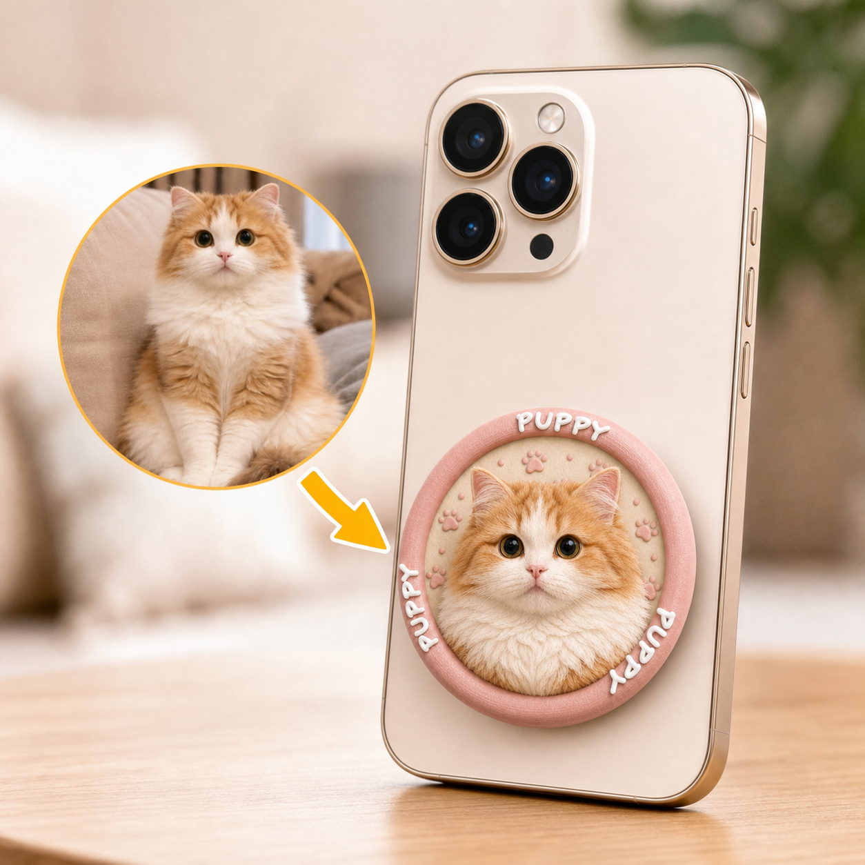 Custom 3D Sculpted Pet Phone Grip, Personalized Dog Cat Photo Phone Stand, Embossed Texture Cute Animal Head Cell Phone Holder, Unique Memorial Pet Lover Gift Compatible with All Smartphones