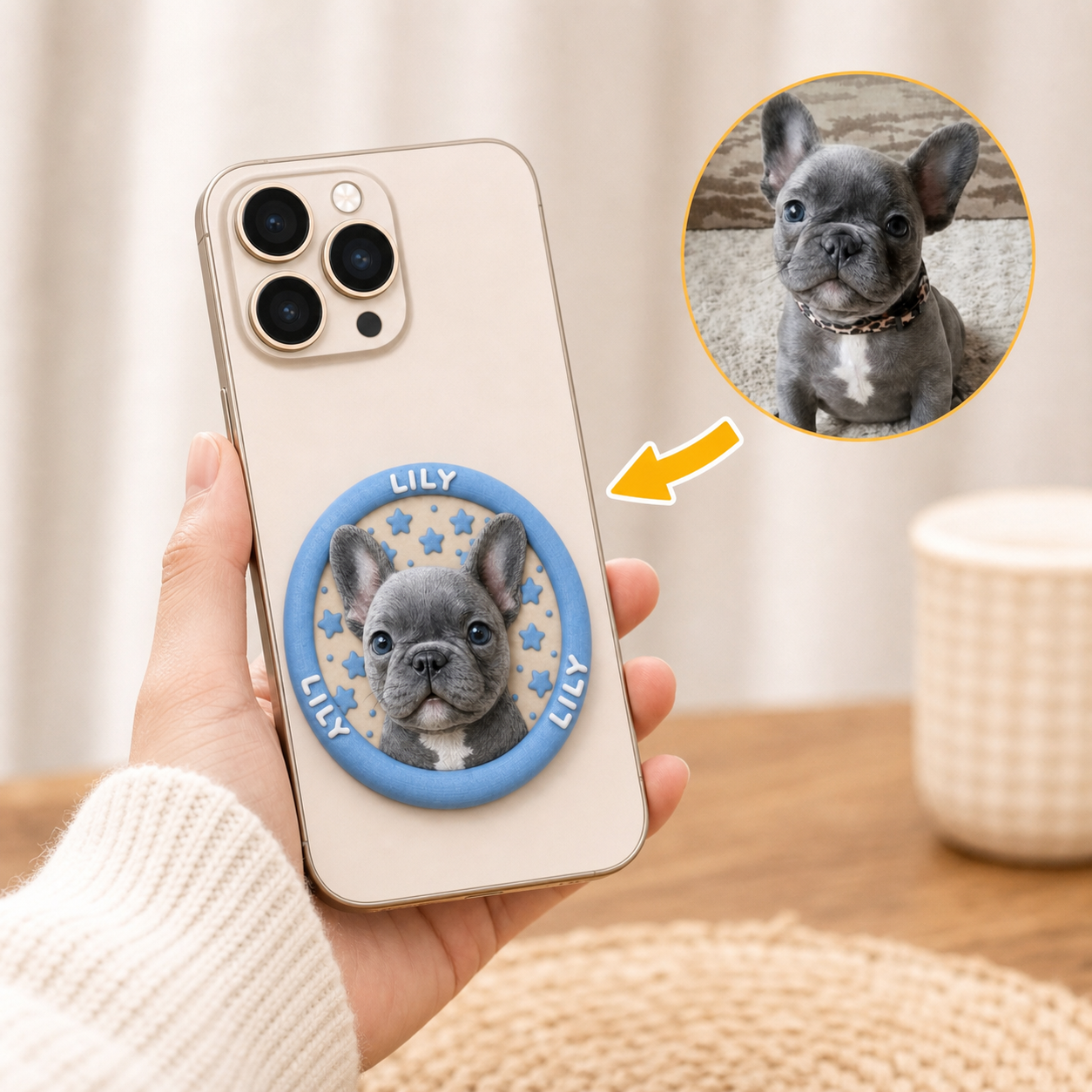 Custom 3D Sculpted Pet Phone Grip, Personalized Dog Cat Photo Phone Stand, Embossed Texture Cute Animal Head Cell Phone Holder, Unique Memorial Pet Lover Gift Compatible with All Smartphones
