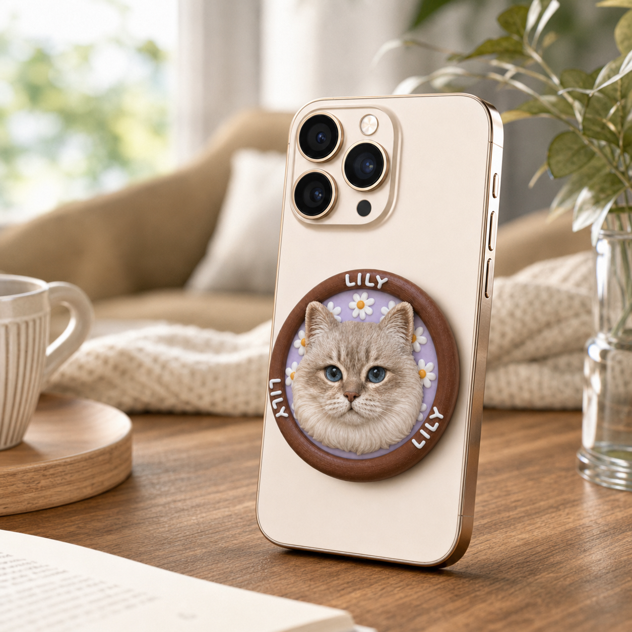 Custom 3D Sculpted Pet Phone Grip, Personalized Dog Cat Photo Phone Stand, Embossed Texture Cute Animal Head Cell Phone Holder, Unique Memorial Pet Lover Gift Compatible with All Smartphones