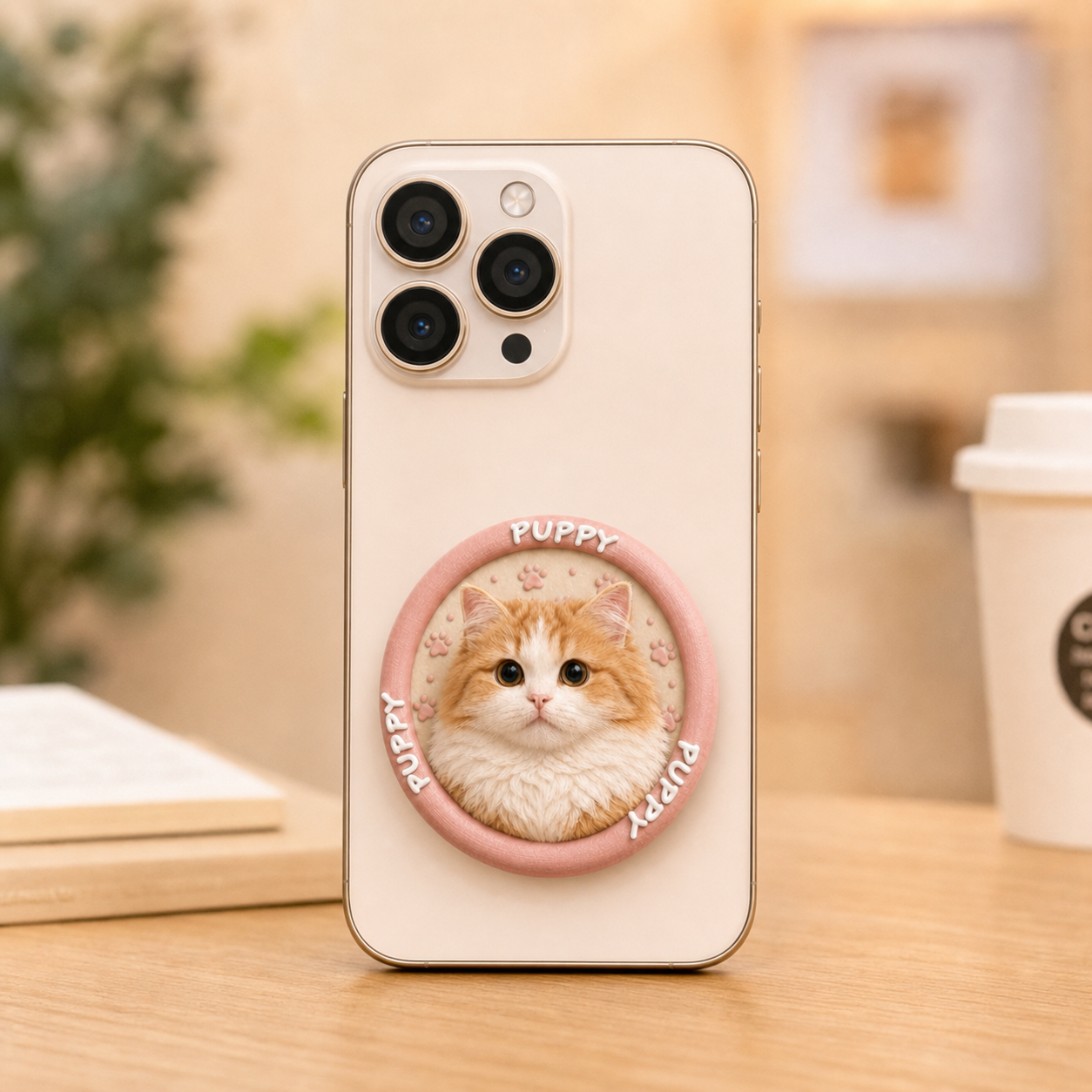 Custom 3D Sculpted Pet Phone Grip, Personalized Dog Cat Photo Phone Stand, Embossed Texture Cute Animal Head Cell Phone Holder, Unique Memorial Pet Lover Gift Compatible with All Smartphones