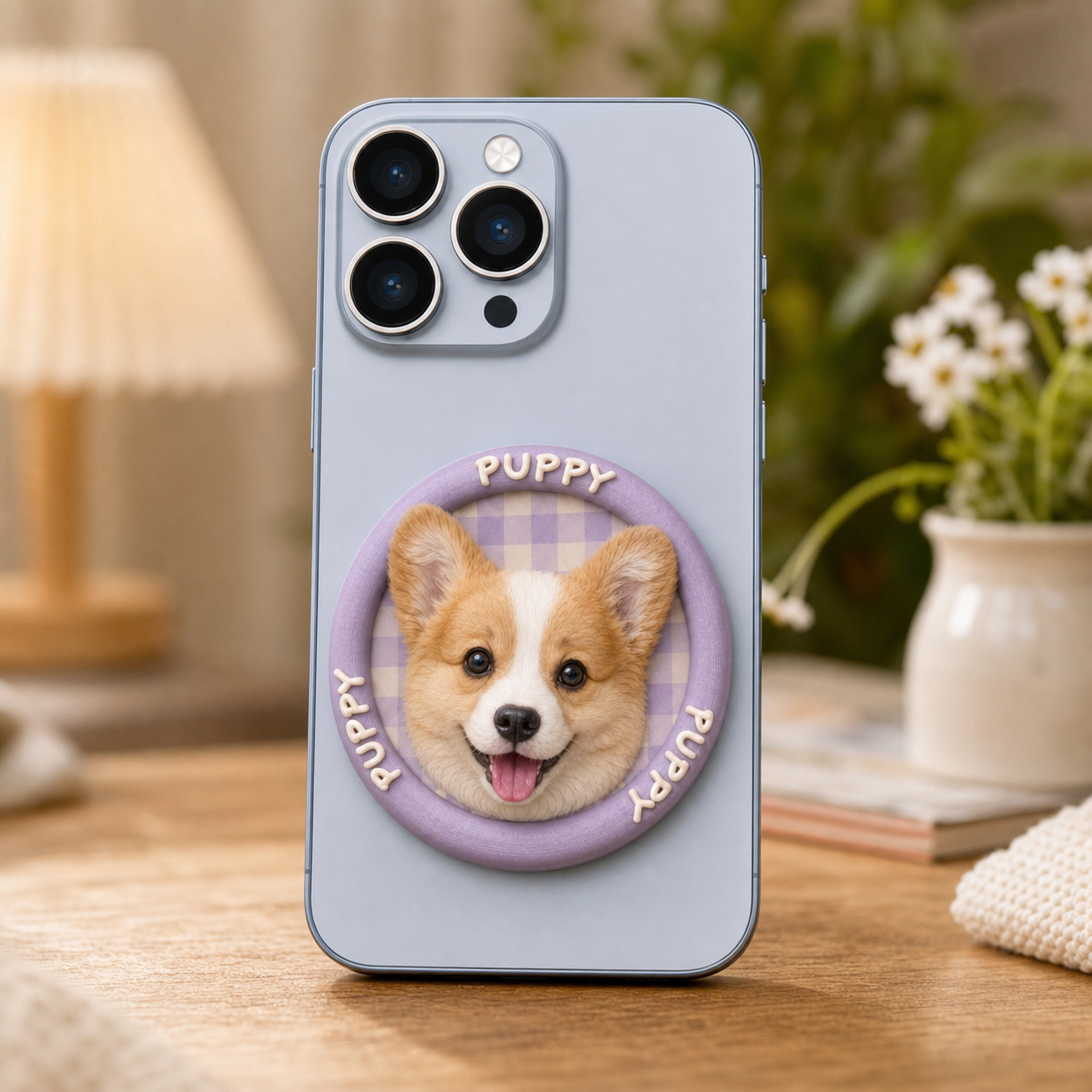 Custom 3D Sculpted Pet Phone Grip, Personalized Dog Cat Photo Phone Stand, Embossed Texture Cute Animal Head Cell Phone Holder, Unique Memorial Pet Lover Gift Compatible with All Smartphones