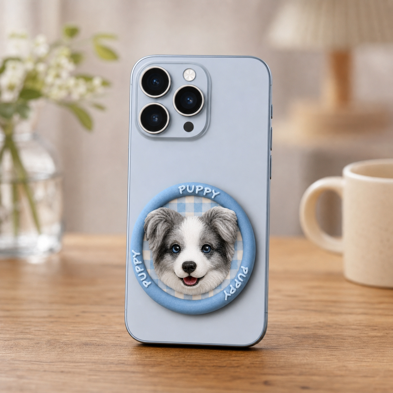 Custom 3D Sculpted Pet Phone Grip, Personalized Dog Cat Photo Phone Stand, Embossed Texture Cute Animal Head Cell Phone Holder, Unique Memorial Pet Lover Gift Compatible with All Smartphones