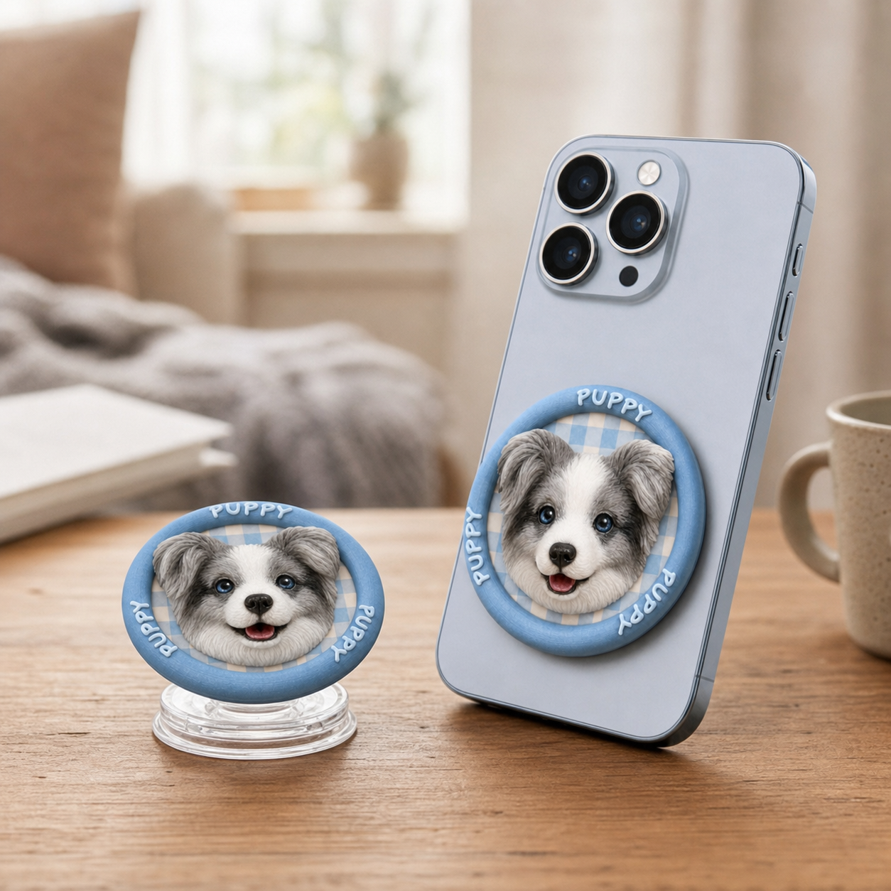 Custom 3D Sculpted Pet Phone Grip, Personalized Dog Cat Photo Phone Stand, Embossed Texture Cute Animal Head Cell Phone Holder, Unique Memorial Pet Lover Gift Compatible with All Smartphones