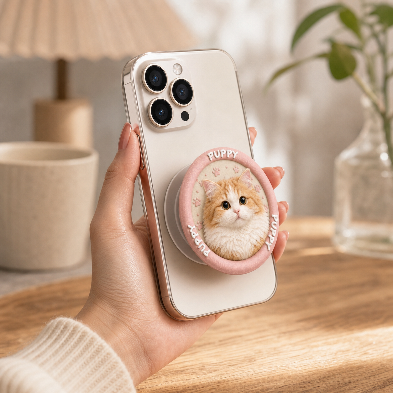 Custom 3D Sculpted Pet Phone Grip, Personalized Dog Cat Photo Phone Stand, Embossed Texture Cute Animal Head Cell Phone Holder, Unique Memorial Pet Lover Gift Compatible with All Smartphones