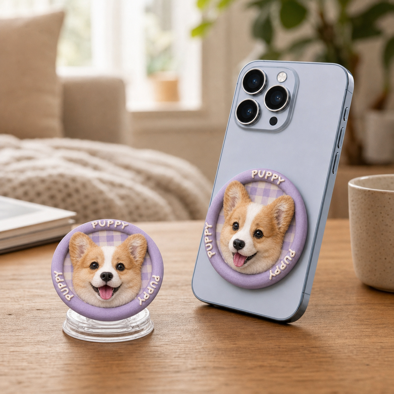 Custom 3D Sculpted Pet Phone Grip, Personalized Dog Cat Photo Phone Stand, Embossed Texture Cute Animal Head Cell Phone Holder, Unique Memorial Pet Lover Gift Compatible with All Smartphones