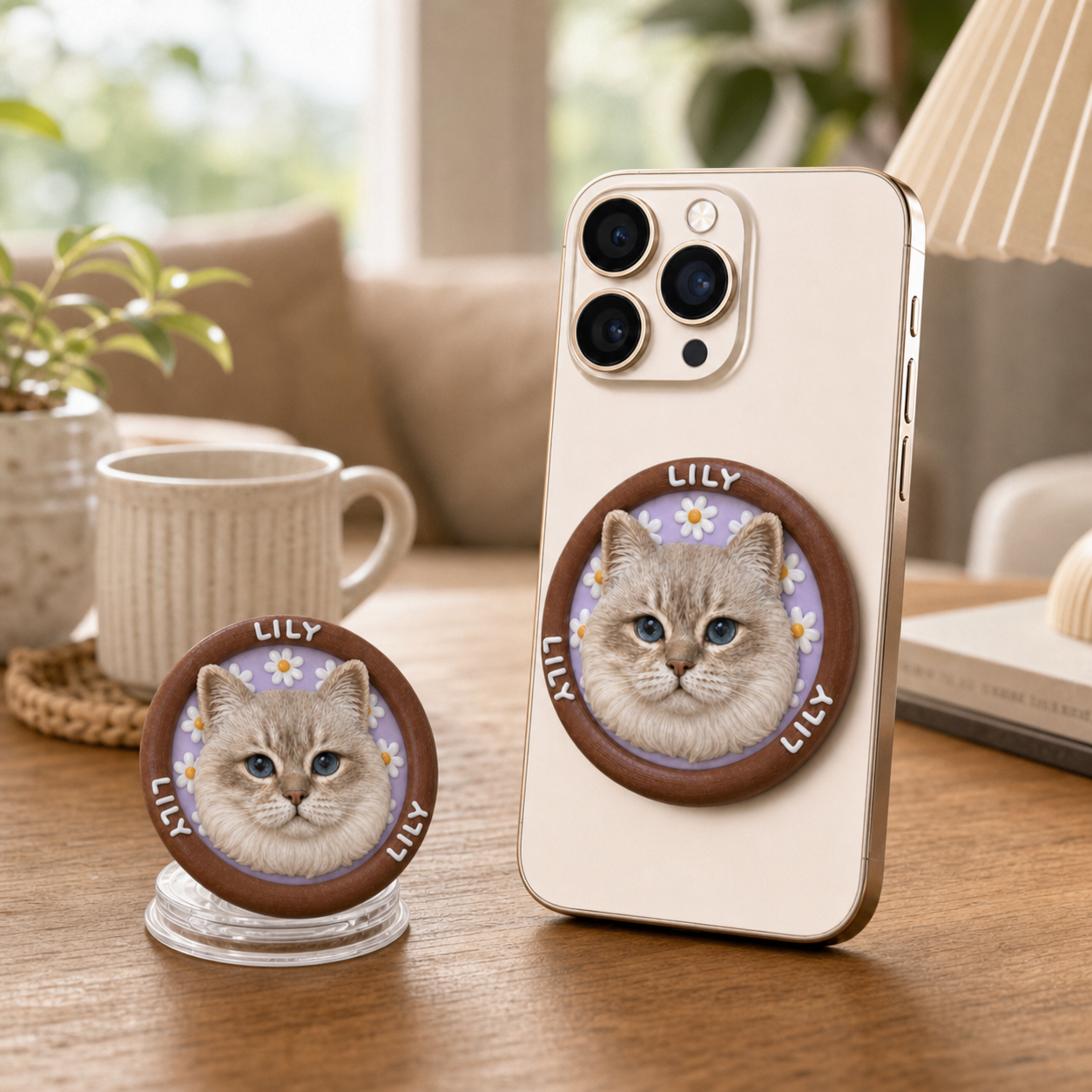 Custom 3D Sculpted Pet Phone Grip, Personalized Dog Cat Photo Phone Stand, Embossed Texture Cute Animal Head Cell Phone Holder, Unique Memorial Pet Lover Gift Compatible with All Smartphones