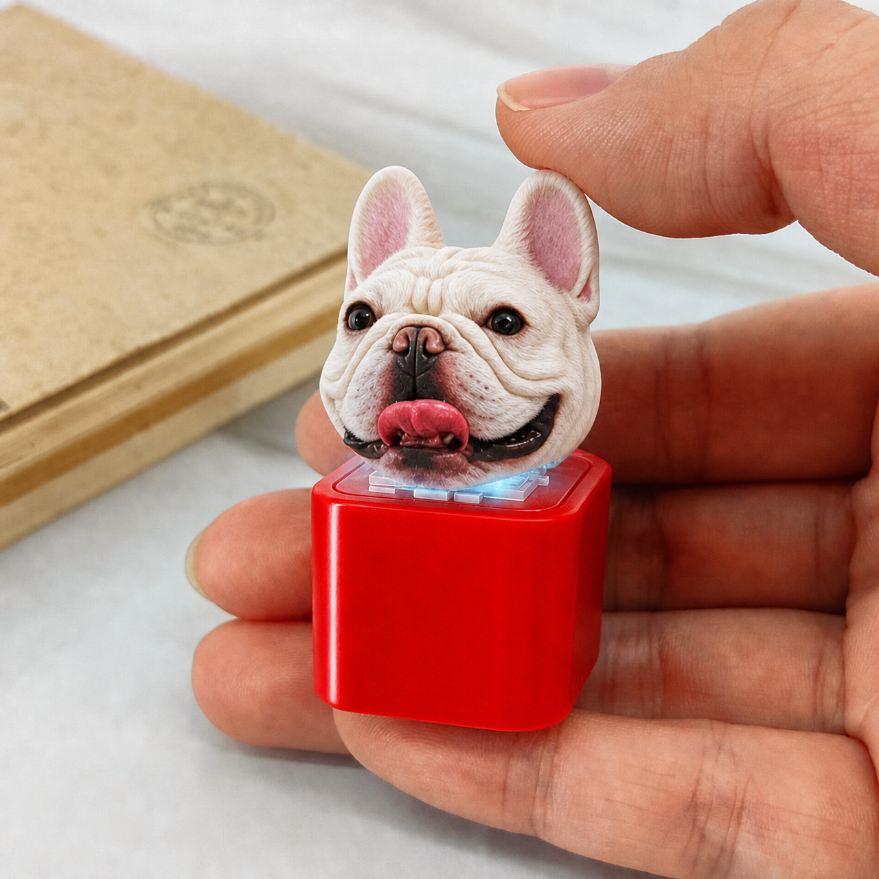 Personalized pet-themed keychain with recording function, charging button, and speaker