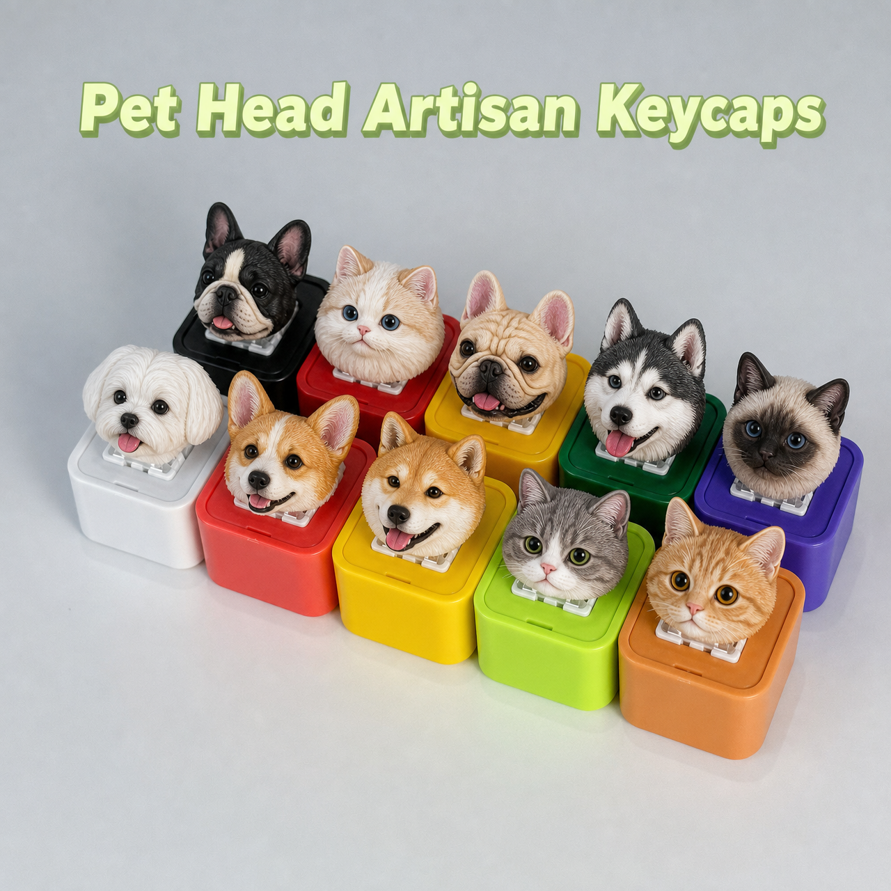 Personalized pet-themed keychain with recording function, charging button, and speaker