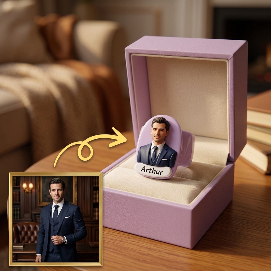 Personalized 3D figurine rings, custom commemorative jewelry, and meaningful gifts for couples.