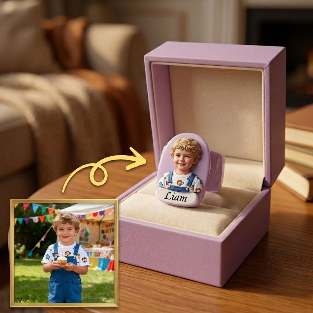 Personalized 3D figurine rings, custom commemorative jewelry, and meaningful gifts for couples.