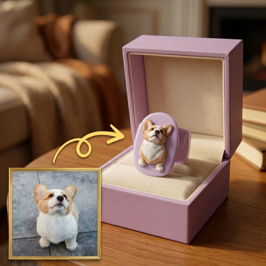 Personalized 3D figurine rings, custom commemorative jewelry, and meaningful gifts for couples.