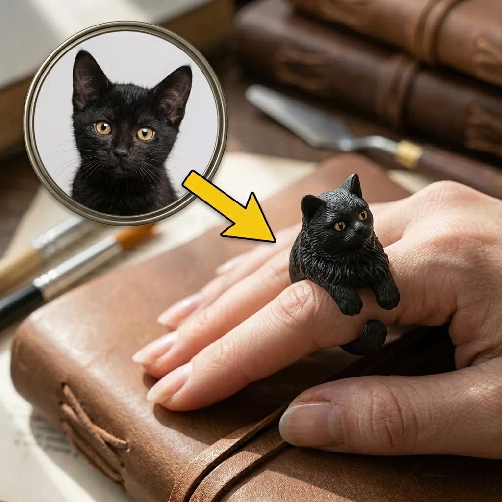 Customized 3D pet portrait rings, personalized 3D pet portrait rings, commemorative gifts for pet lovers.