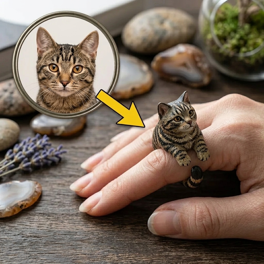 Customized 3D pet portrait rings, personalized 3D pet portrait rings, commemorative gifts for pet lovers.