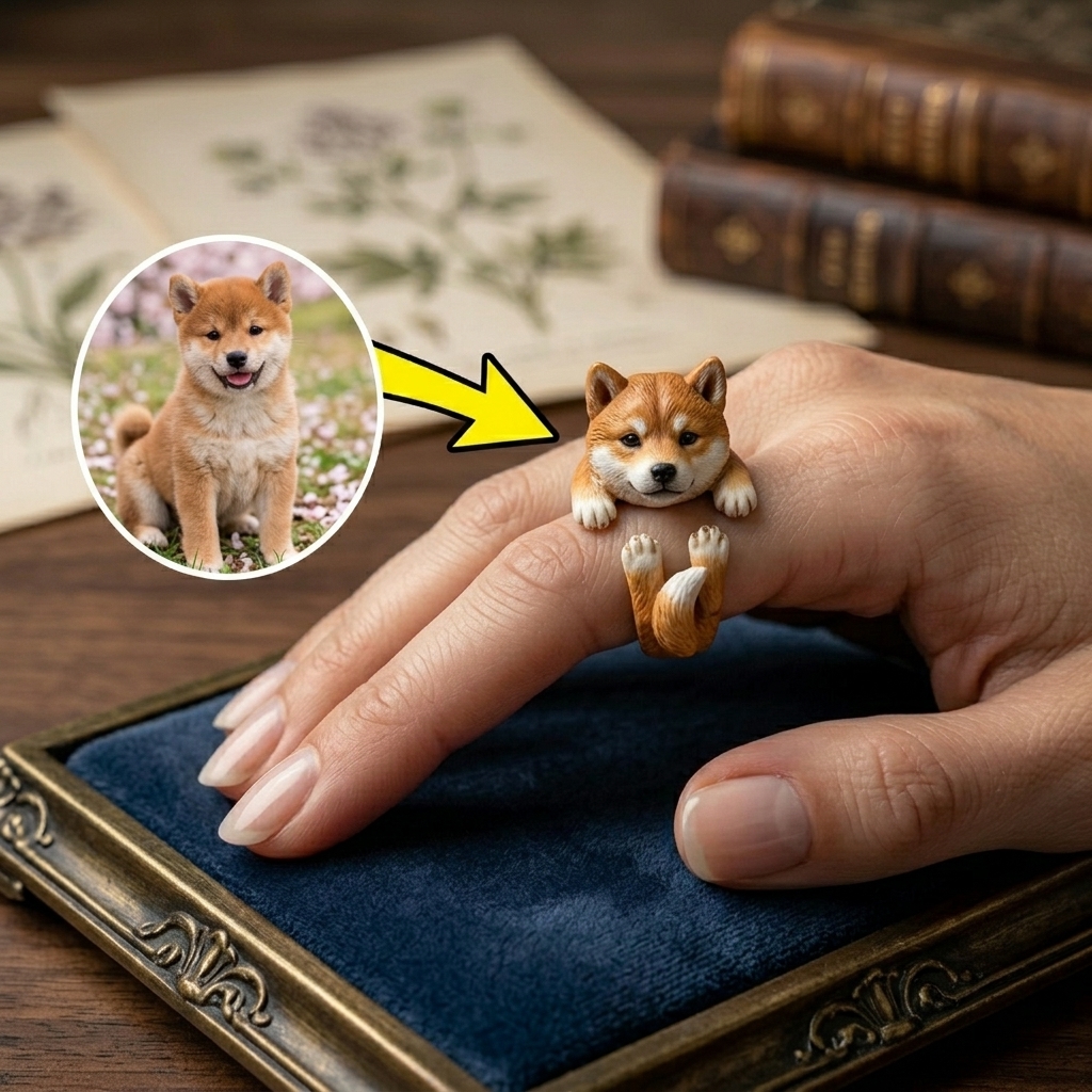 Customized 3D pet portrait rings, personalized 3D pet portrait rings, commemorative gifts for pet lovers.
