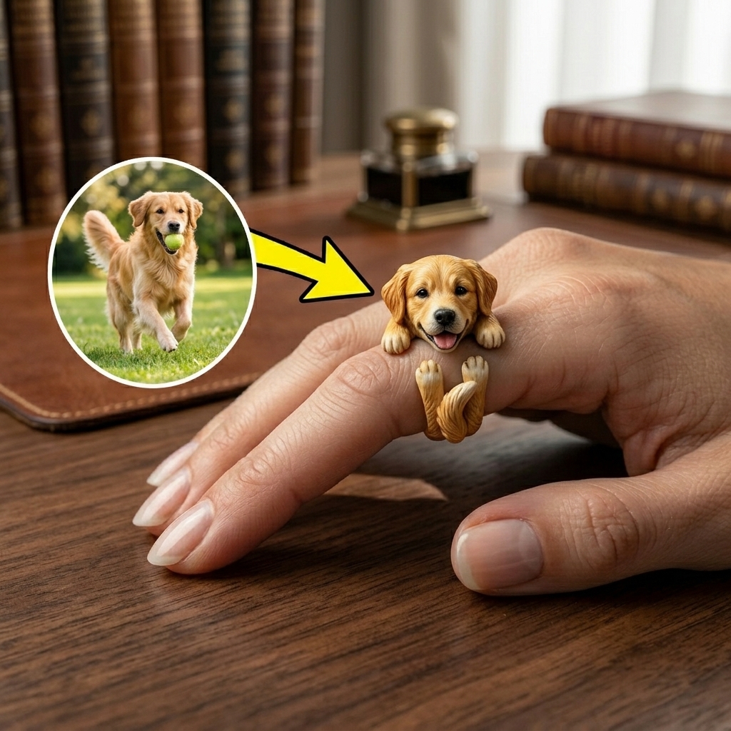 Customized 3D pet portrait rings, personalized 3D pet portrait rings, commemorative gifts for pet lovers.
