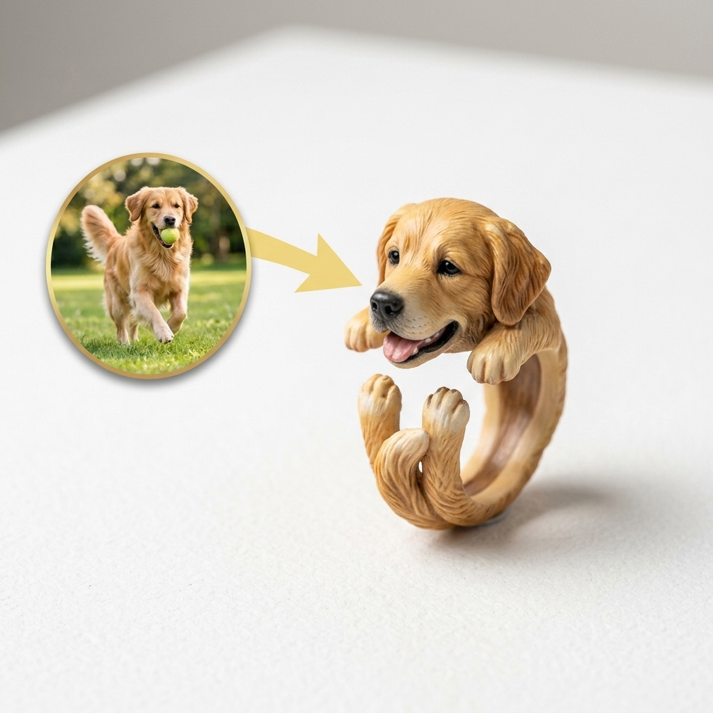 Customized 3D pet portrait rings, personalized 3D pet portrait rings, commemorative gifts for pet lovers.