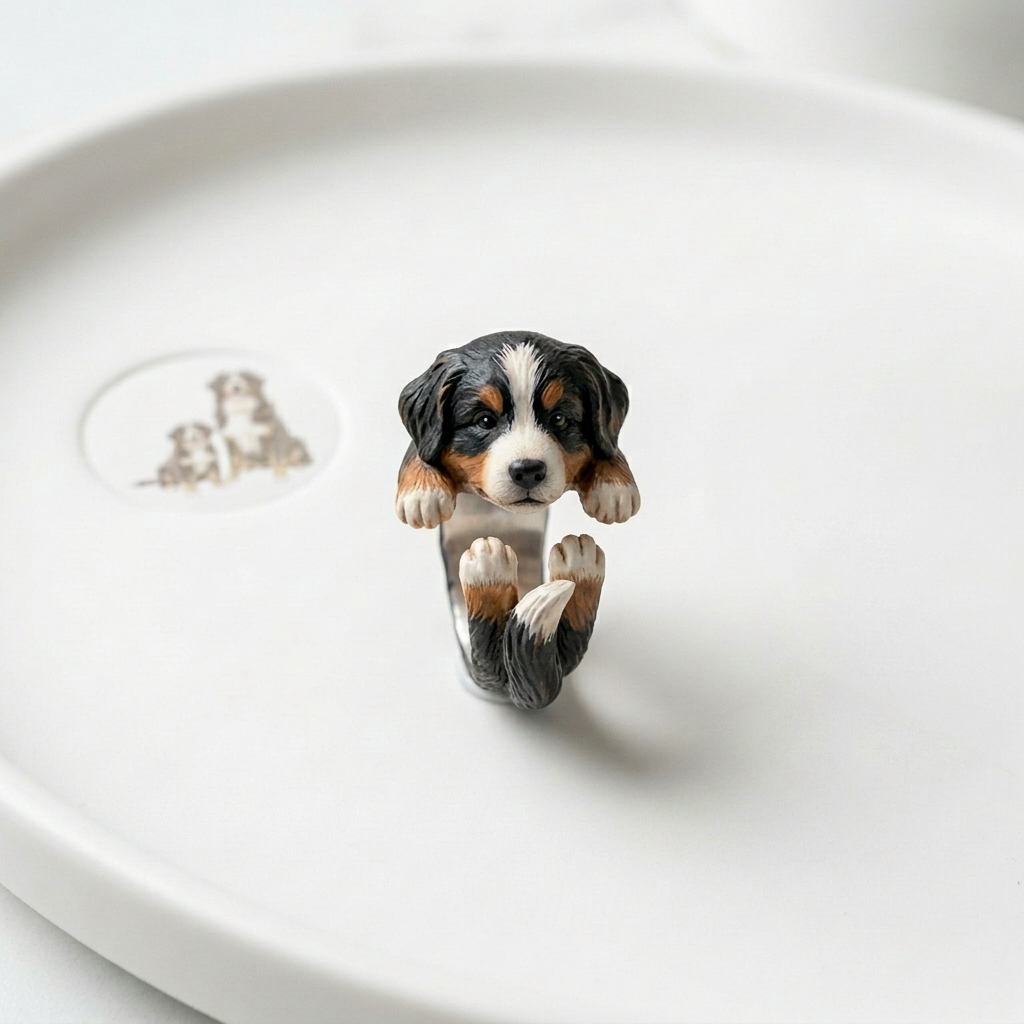 Customized 3D pet portrait rings, personalized 3D pet portrait rings, commemorative gifts for pet lovers.