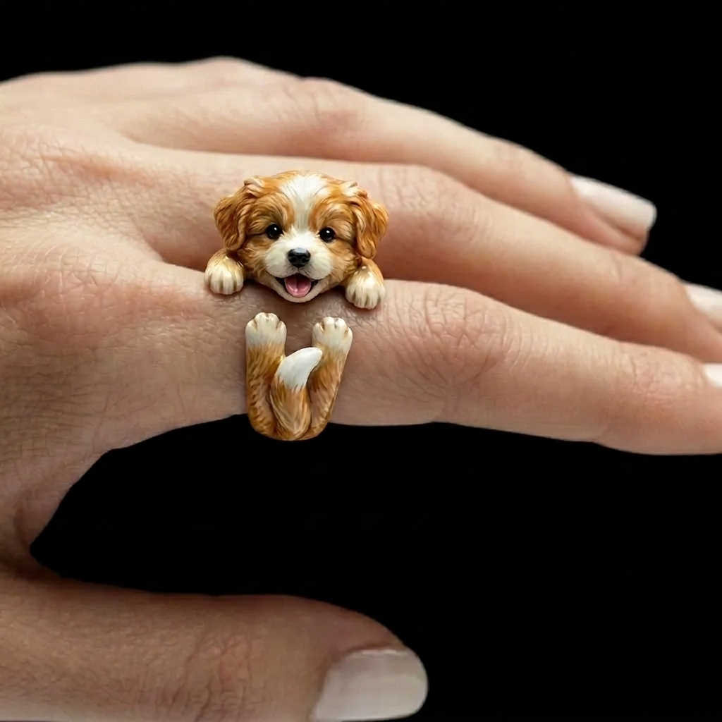 Customized 3D pet portrait rings, personalized 3D pet portrait rings, commemorative gifts for pet lovers.