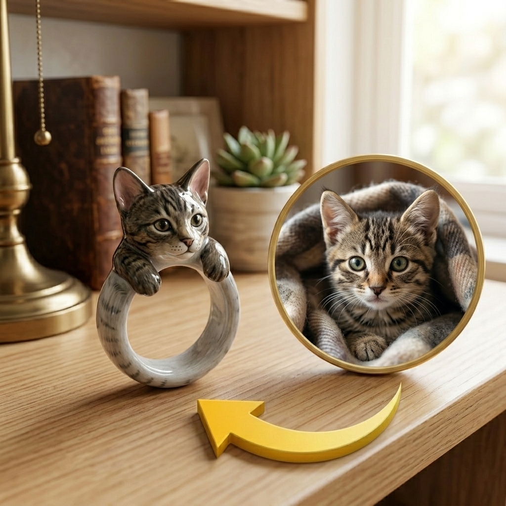 Customized 3D pet portrait rings, personalized 3D pet portrait rings, commemorative gifts for pet lovers.