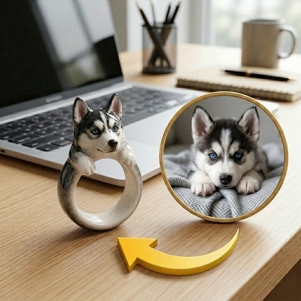 Customized 3D pet portrait rings, personalized 3D pet portrait rings, commemorative gifts for pet lovers.