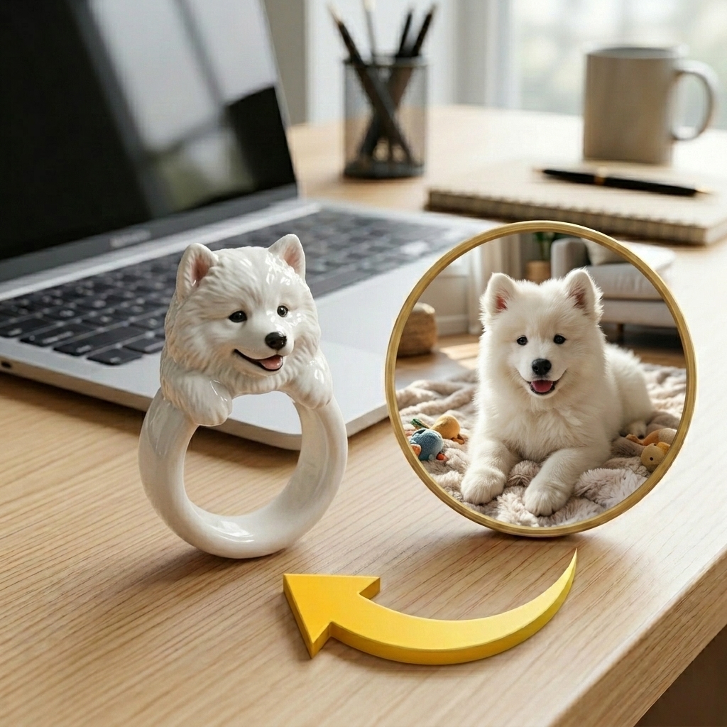Customized 3D pet portrait rings, personalized 3D pet portrait rings, commemorative gifts for pet lovers.