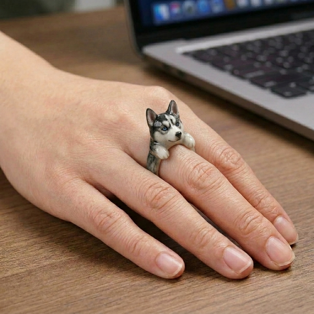 Customized 3D pet portrait rings, personalized 3D pet portrait rings, commemorative gifts for pet lovers.