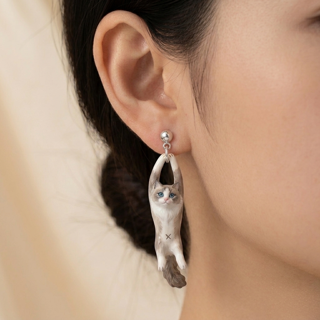 Custom 3D pet earrings, personalized 3D pet portrait earrings, commemorative gifts for pet lovers.