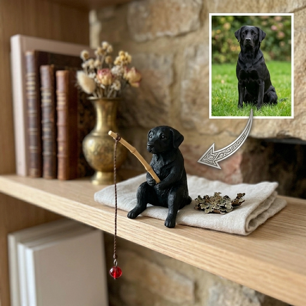 Cute 3D Custom Mini Ornaments of Pets Fishing | Made of resin, compatible with cars and offices, multi-purpose for dashboard/desktop, cartoon theme.