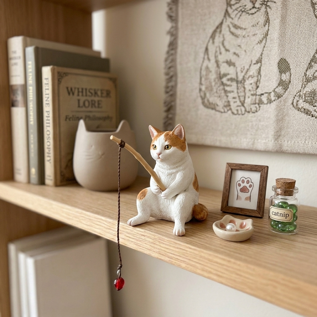 Cute 3D Custom Mini Ornaments of Pets Fishing | Made of resin, compatible with cars and offices, multi-purpose for dashboard/desktop, cartoon theme.