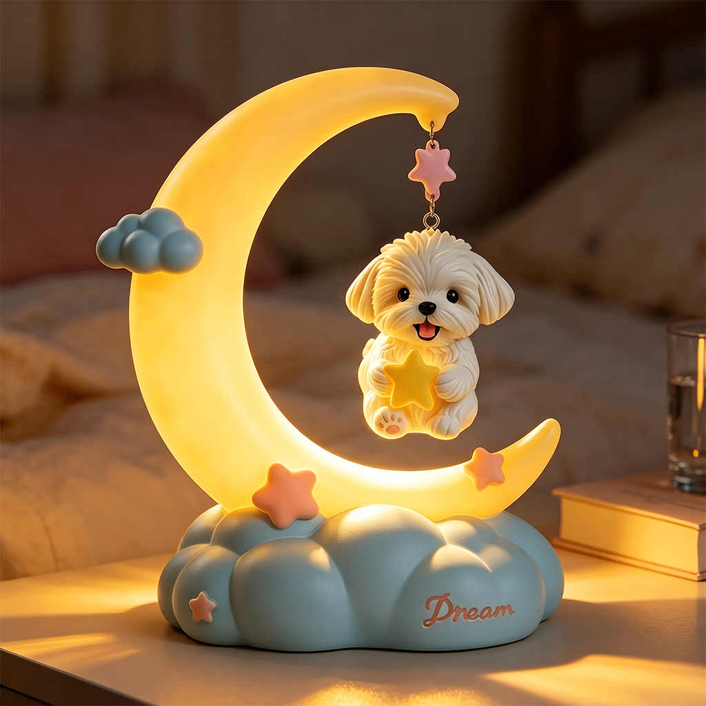 Cute 3D Printed Custom Pet with Moon Night Light Room Decoration Gift