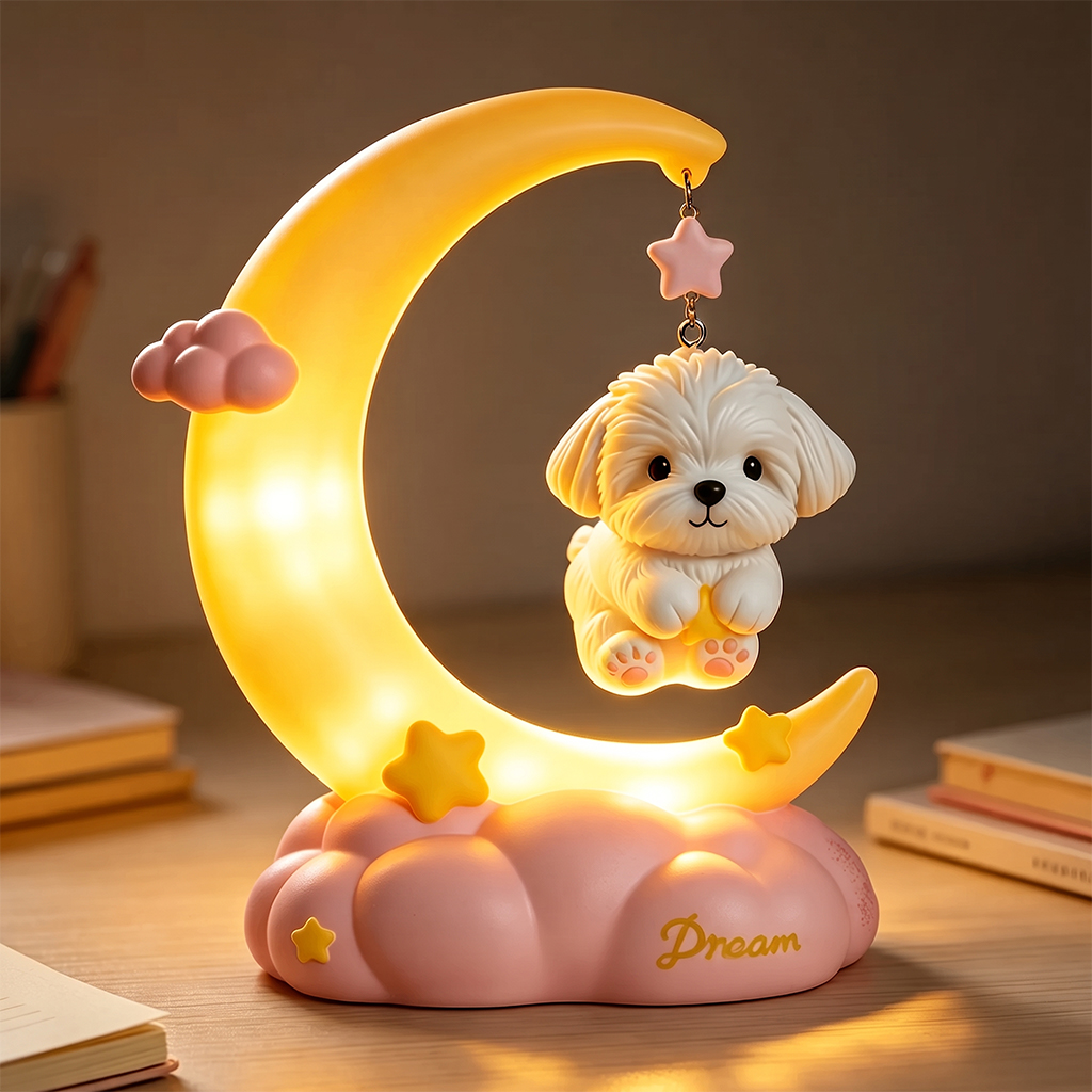 Cute 3D Printed Custom Pet with Moon Night Light Room Decoration Gift