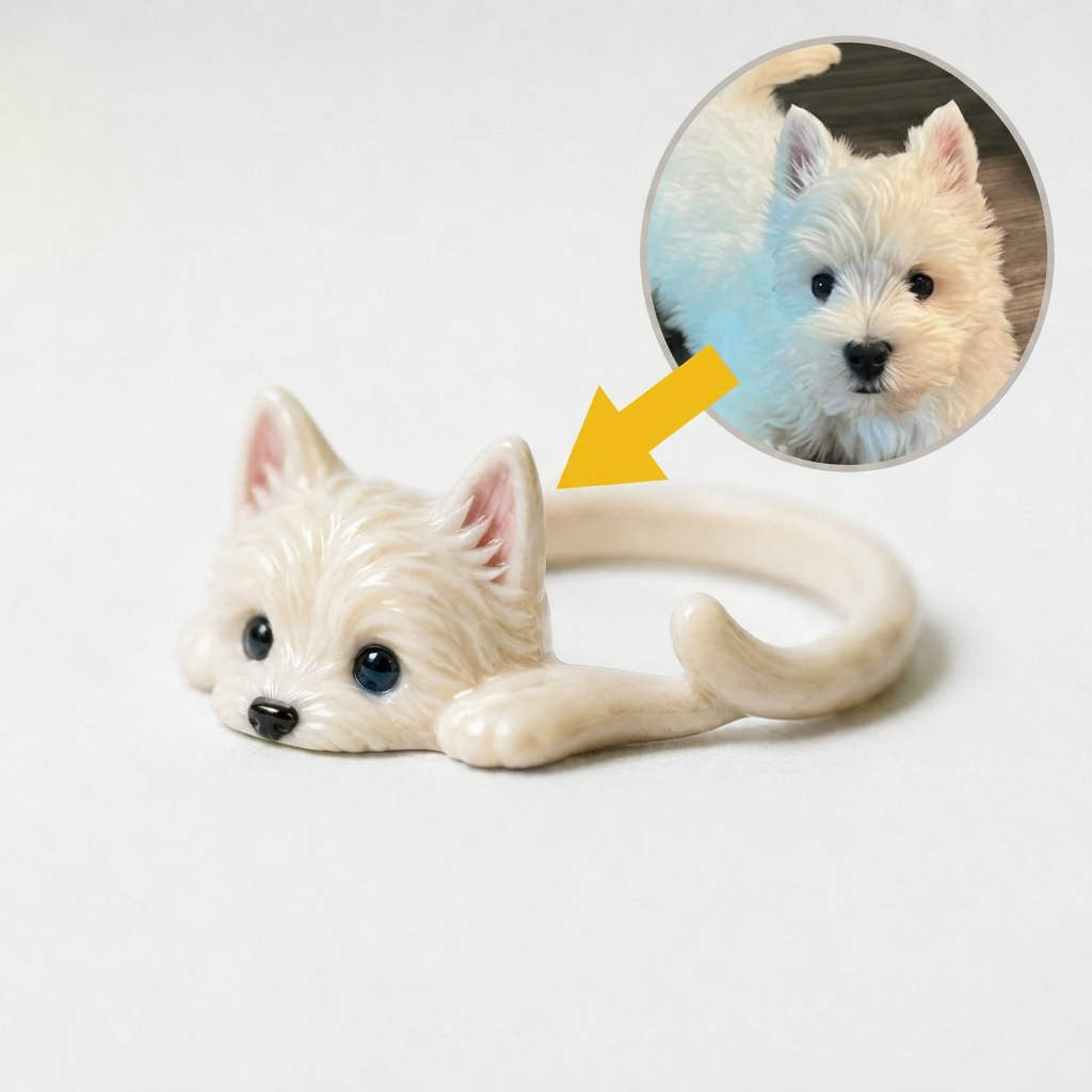 Customized 3D pet portrait rings, personalized 3D pet portrait rings, commemorative gifts for pet lovers.