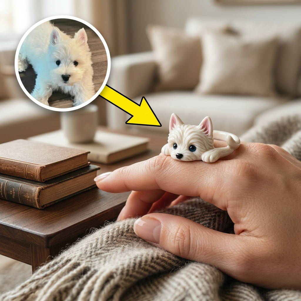 Customized 3D pet portrait rings, personalized 3D pet portrait rings, commemorative gifts for pet lovers.