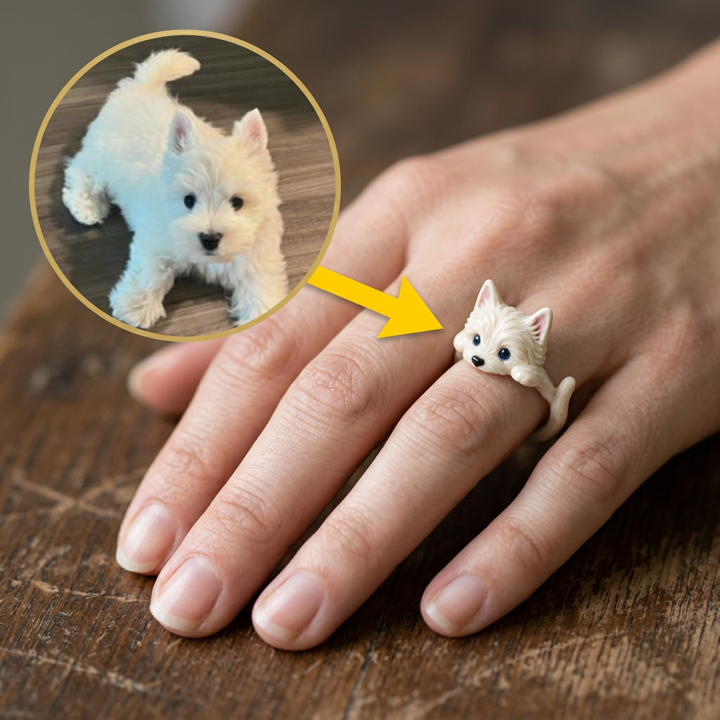 Customized 3D pet portrait rings, personalized 3D pet portrait rings, commemorative gifts for pet lovers.