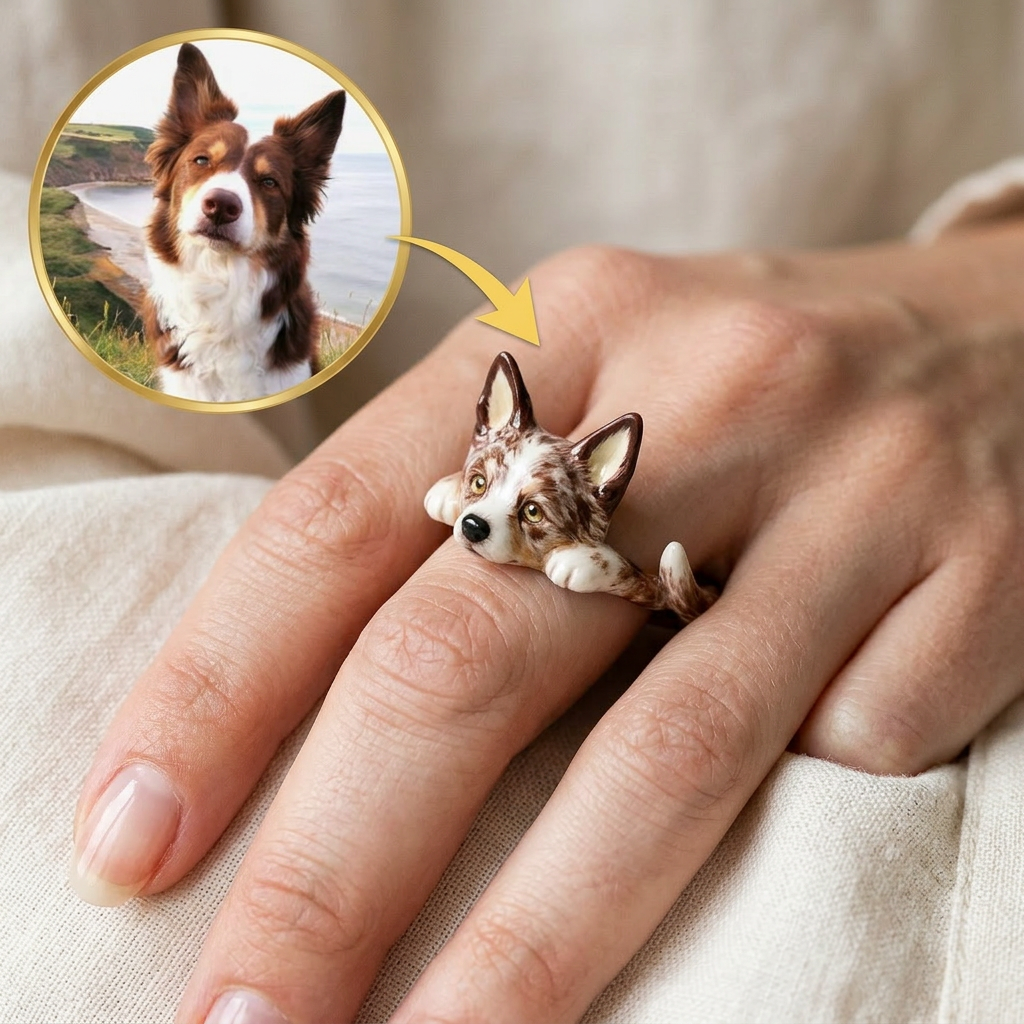 Customized 3D pet portrait rings, personalized 3D pet portrait rings, commemorative gifts for pet lovers.