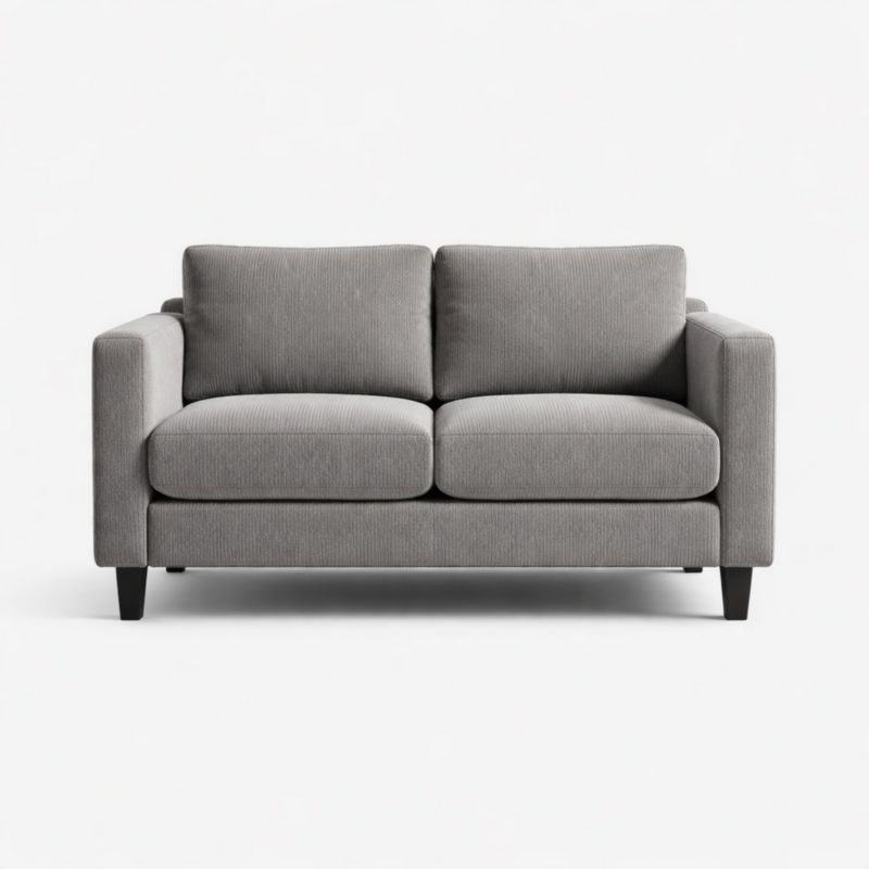 Canapé 2 Places Tissu Gris Pieds Bois-