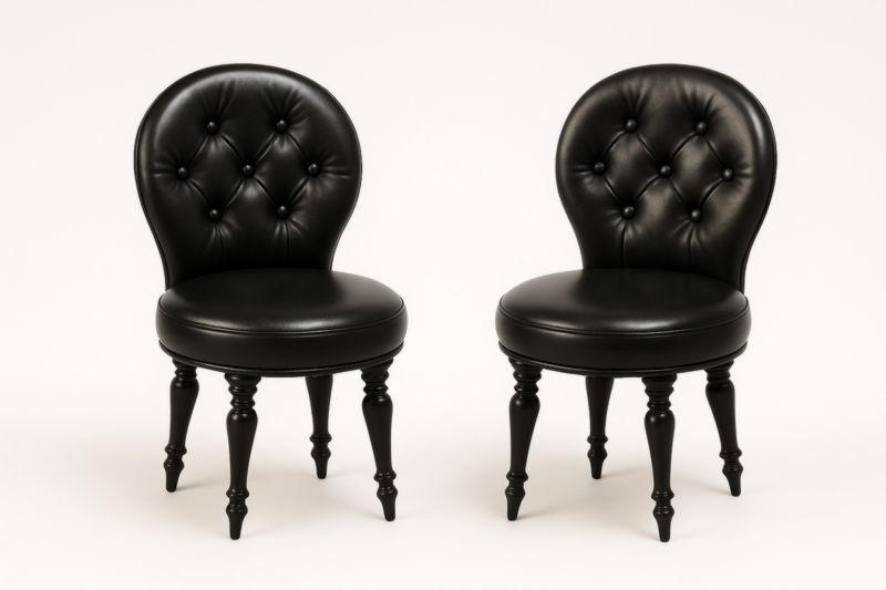 Lot de 2 chaises rondes dossier capitonné cuir synthétique Noir-