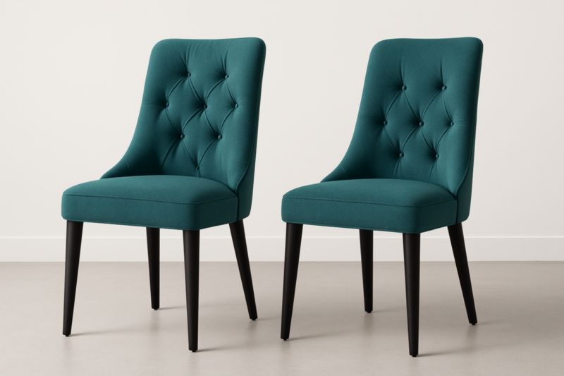 Lot de 2 chaises en polyester vert pieds en bois noir-