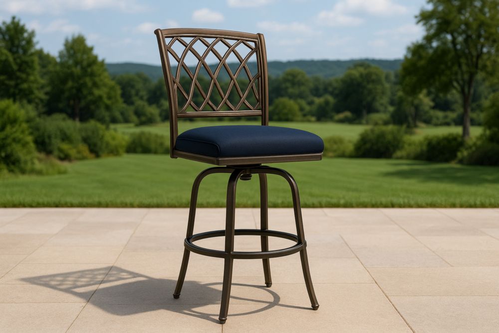 Chaise de bar en métal avec coussin bleu extérieur