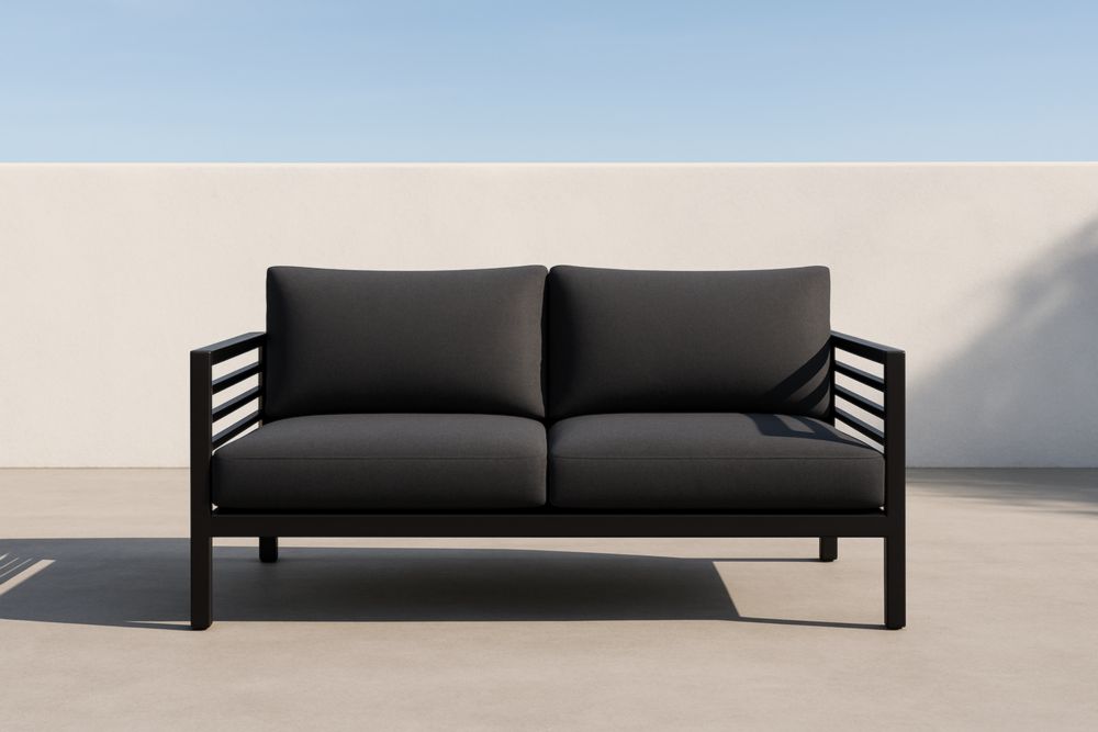 Canapé de Jardin en Aluminium avec Coussins en Tissu Noir 140x80x75 cm